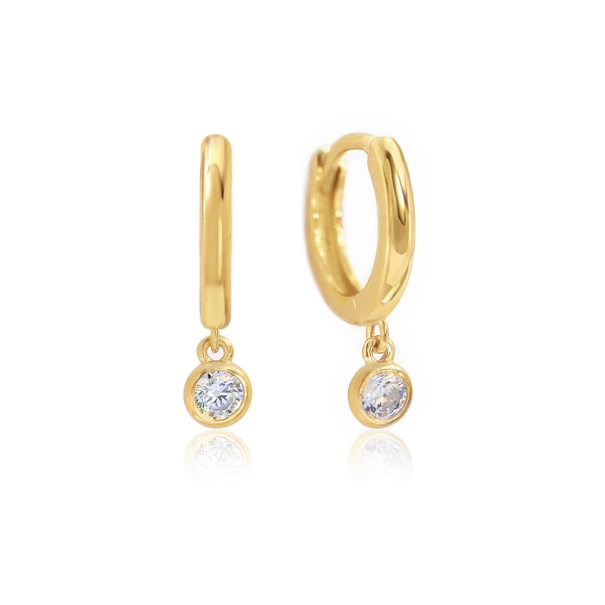 Tiny Solitaire Dangle Huggie Hoop Earrings, Gold Hoops – AMYO Jewelry