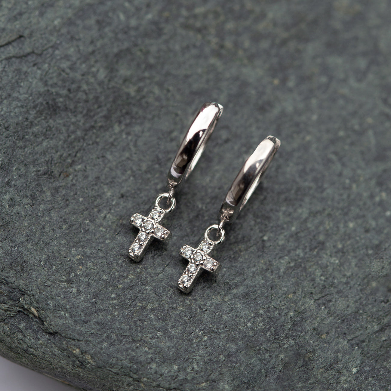 Sterling Silve Cross Huggie Earrings