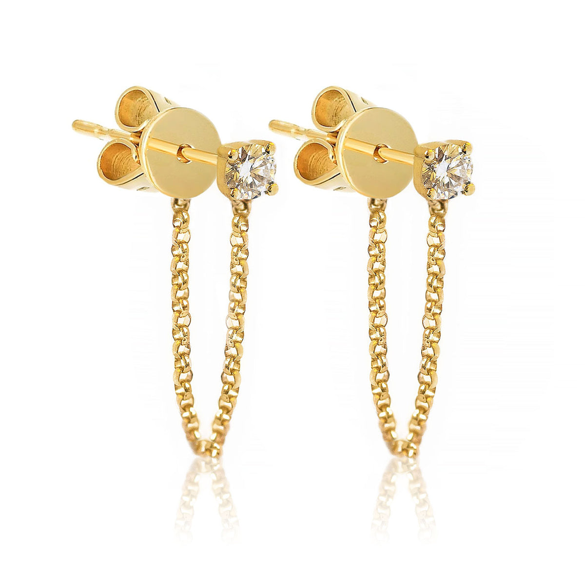 14K Gold Diamond Chain Stud Earrings AMYO Jewelry