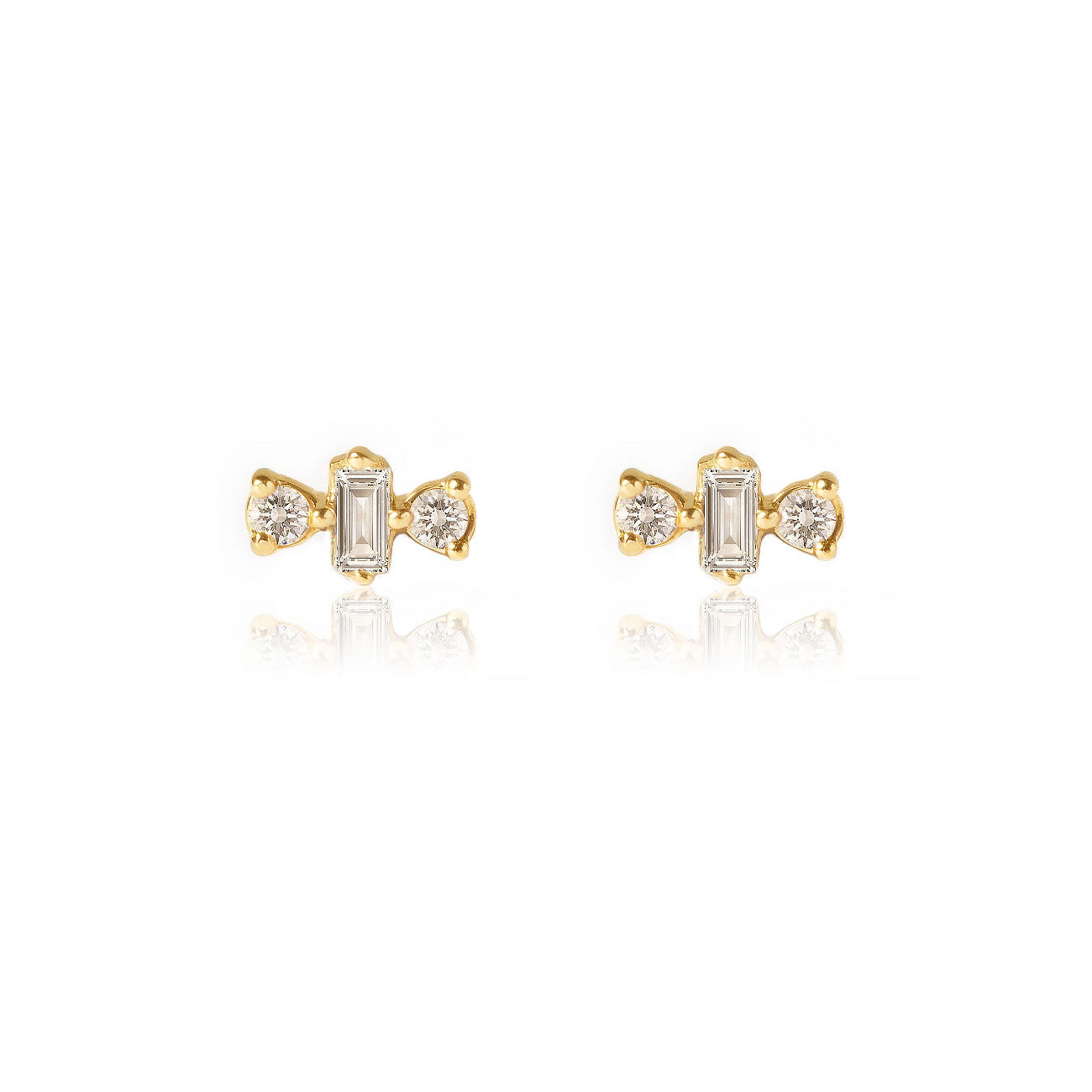 Diamond Baguette Triad Studs