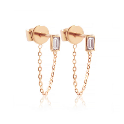 Baguette Diamond Chain Earrings