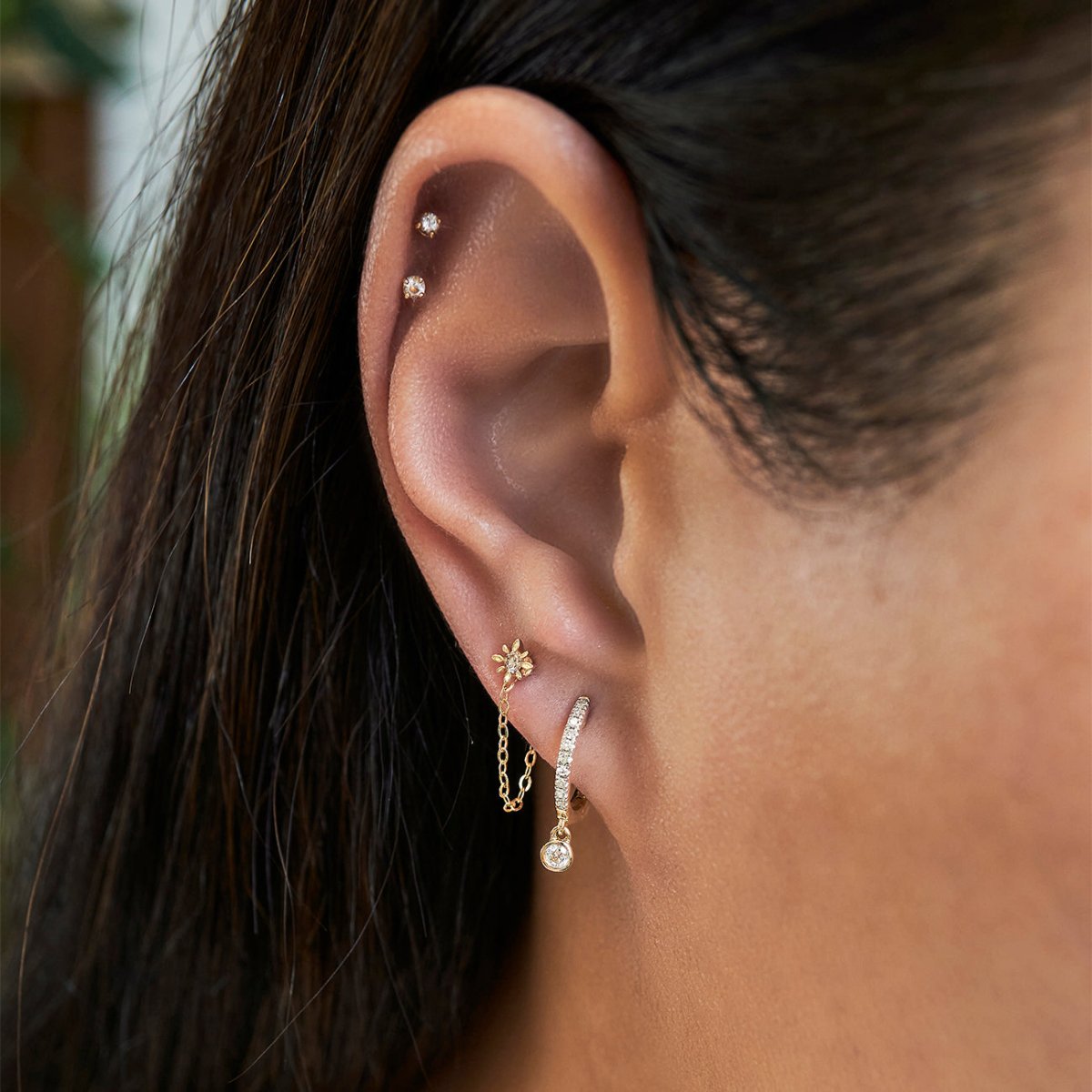 Tiny Diamond Drop Hoops