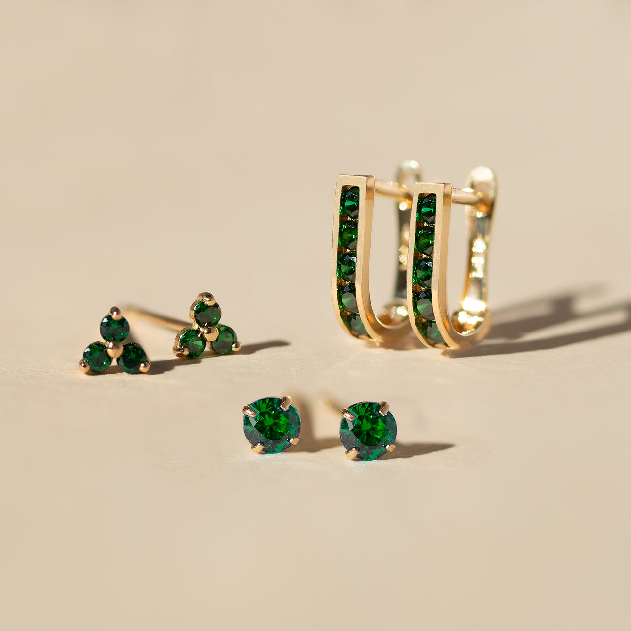 Gemstone Clover Studs Emerald
