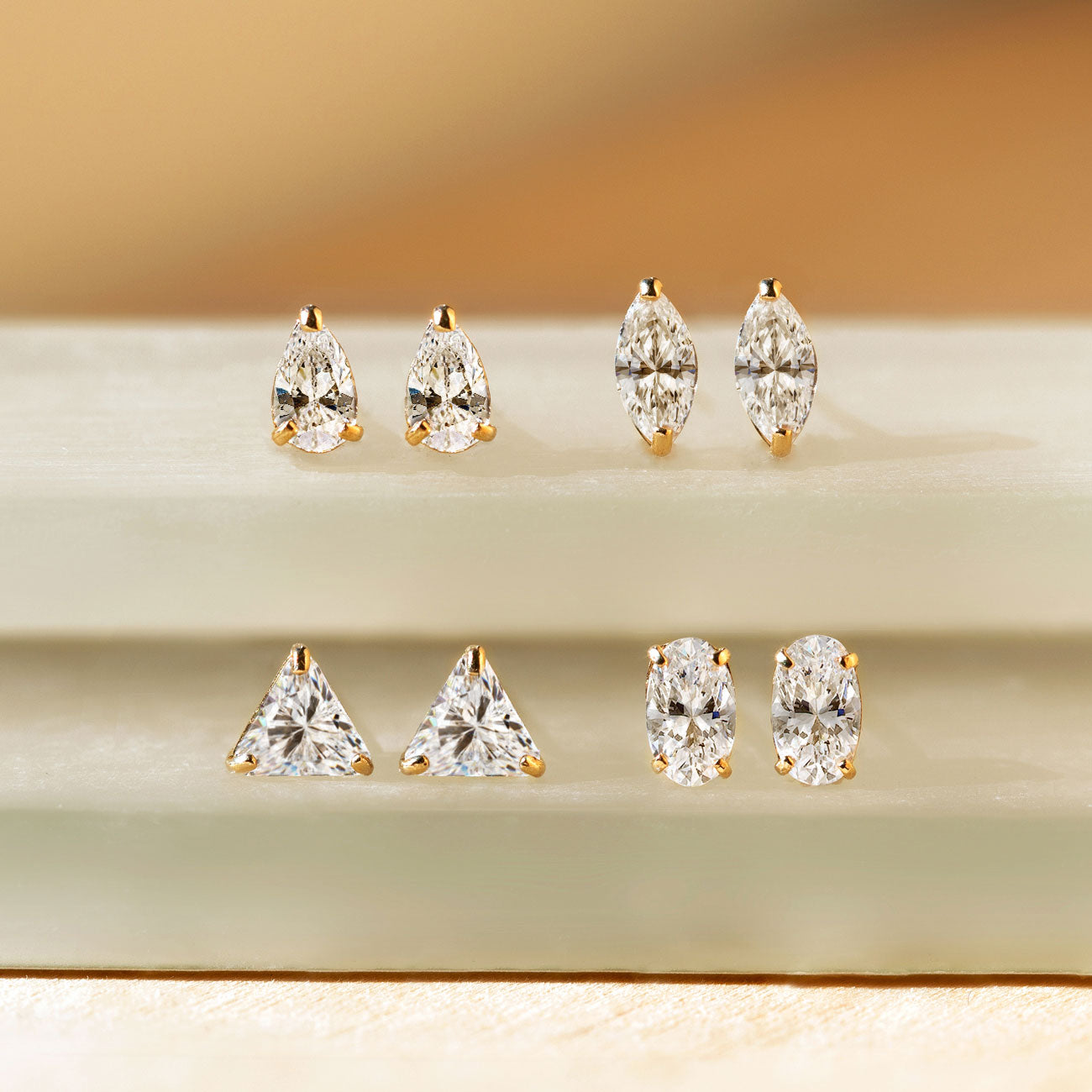 14K Mini Marquise Diamond Studs