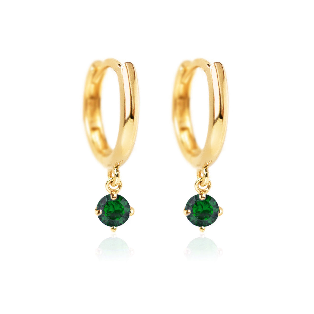 Gemstone Dangle Huggies Emerald