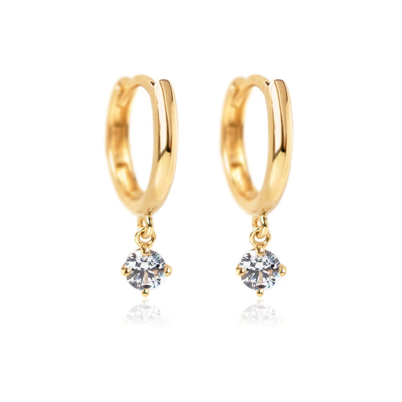 14K Gold Pave Dangle Huggie Earrings