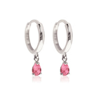 Gemstone Pear Drop Huggies Pink