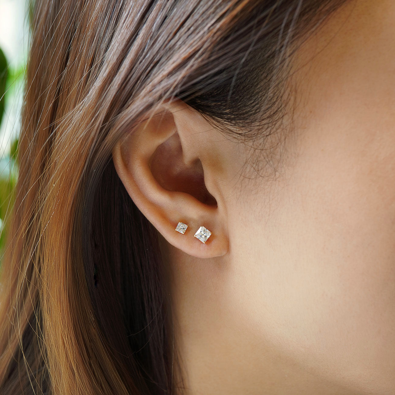 Minimalist Princess Cut Crystal Stud Earrings, 14K Gold Earrings 14K Gold / 5mm