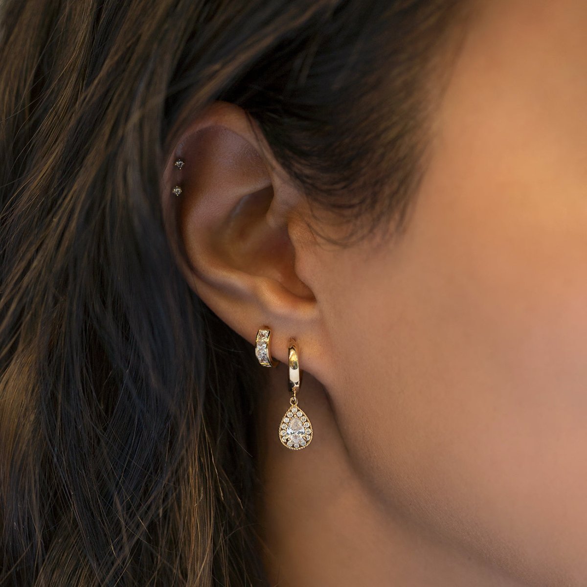 Princess Cut Huggie Hoops