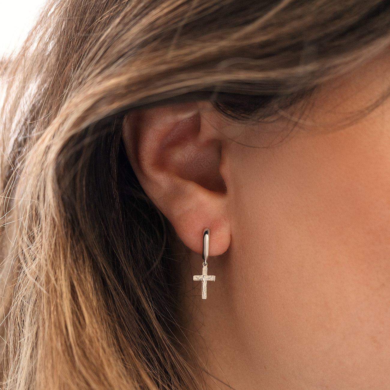 Cross Drop Huggie Earrings