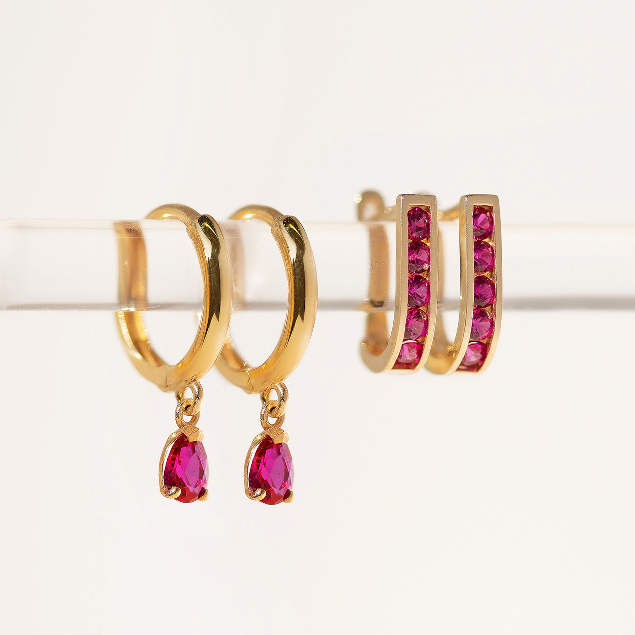 Objet-a Asymmetrical Curb Chain Earrings, Ruby