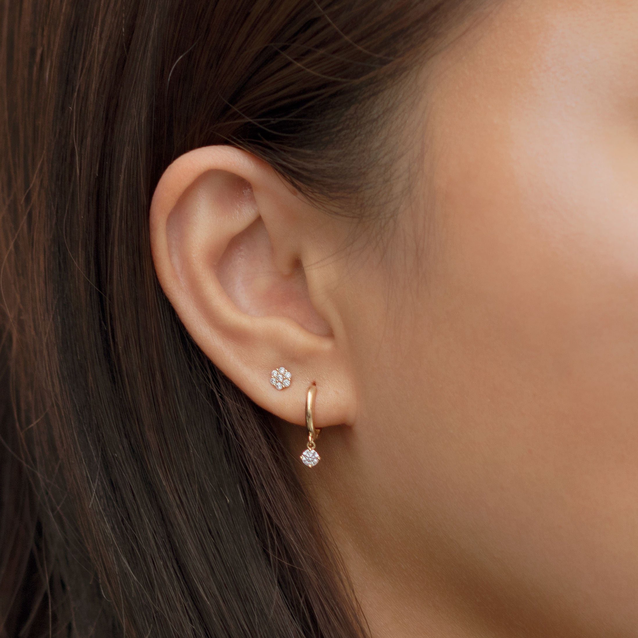 14K Gold Dangle Crystal Huggie Earrings with stud earring