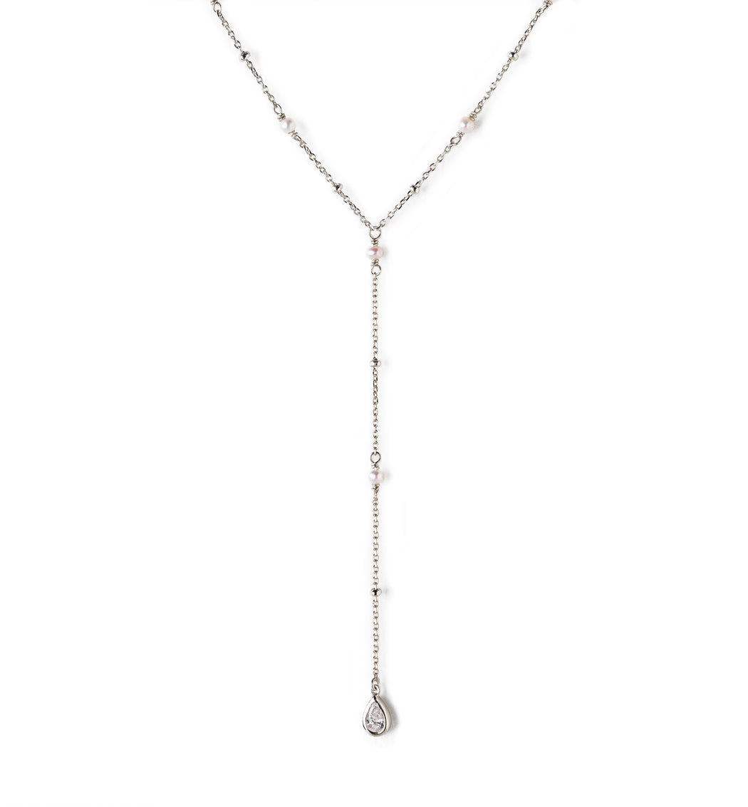 Pearl Silver Y Lariat Necklace, Freshwater Pearl Necklace – AMYO Jewelry