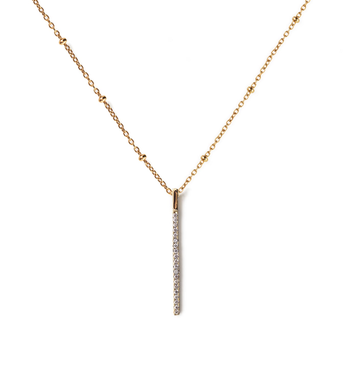 Gold Bar Beaded Chain Necklace, Necklaces - AMY O. Jewelry