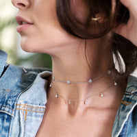 Sterling Silver layered choker necklaces with Cubic Zirconia crystals