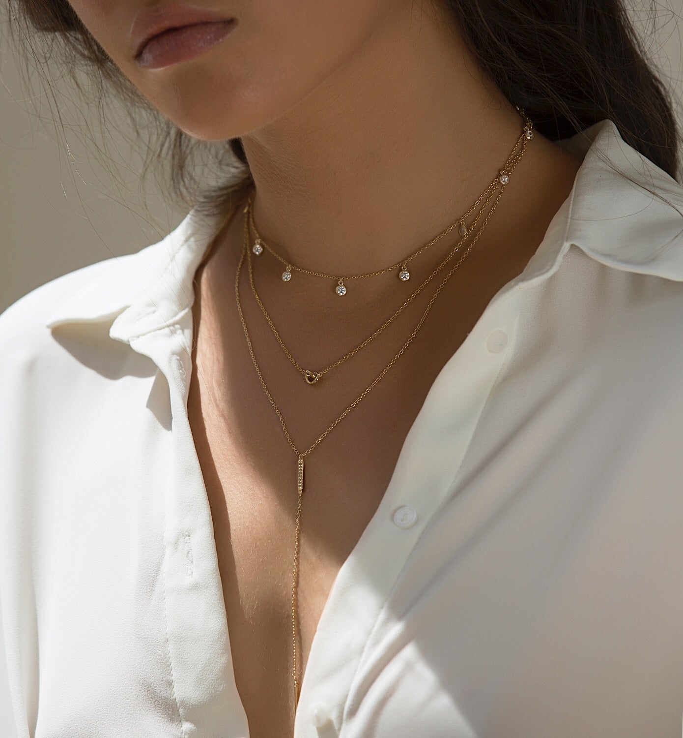 Gold Lariat Necklace  Gigi Gold Y Lariat Necklace Layered – AMYO Jewelry