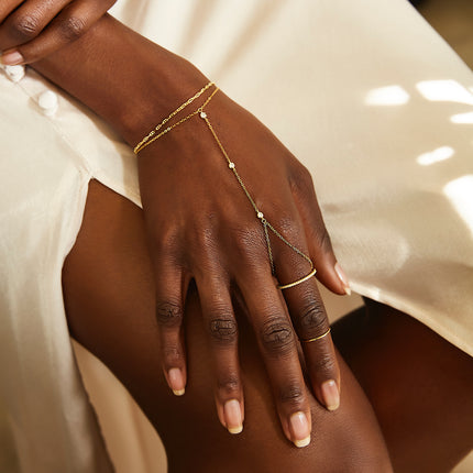 Amazon.com: Obmyec Pearl Finger Ring Bracelets Gold Pearl Hand Chain Slave  Beaded Hand Harness Chain Wedding Bridal Hand Accessories for Women and  Girls: Clothing, Shoes & Jewelry