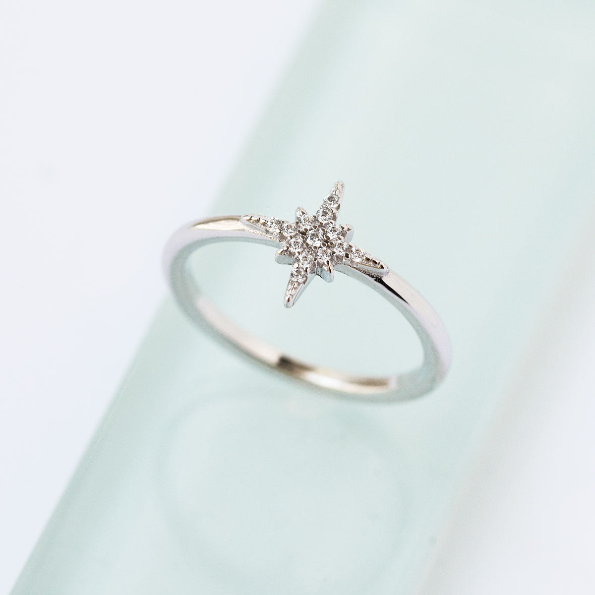 Sterling Silver Star Ring set with Pave Cubic Zirconia Stones