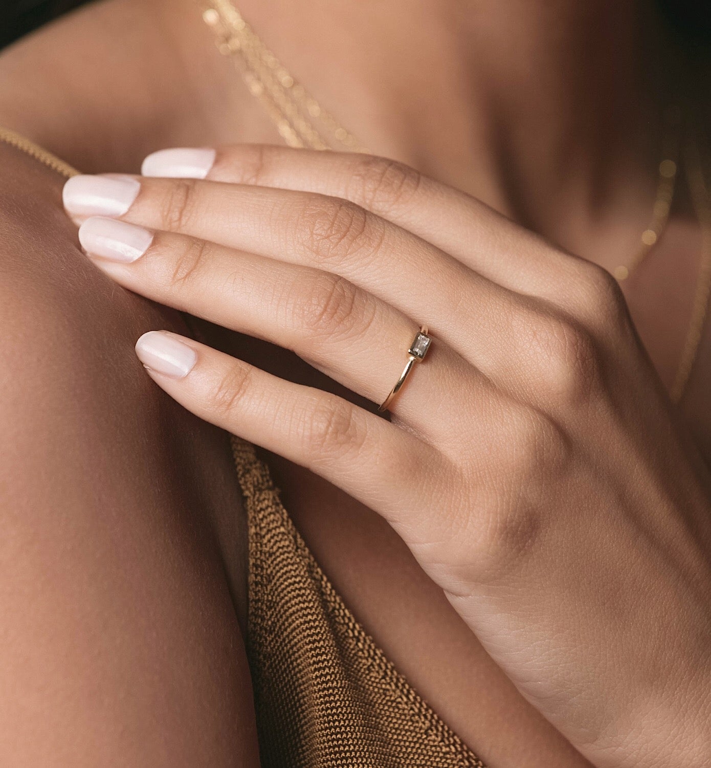 Dainty Gold Ring with CZ Baguette Stone