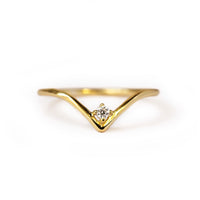 Gold Chevron Ring with Cubic Zirconia Stone