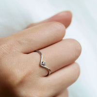 Silver Chevron Ring with Stone worn on finger