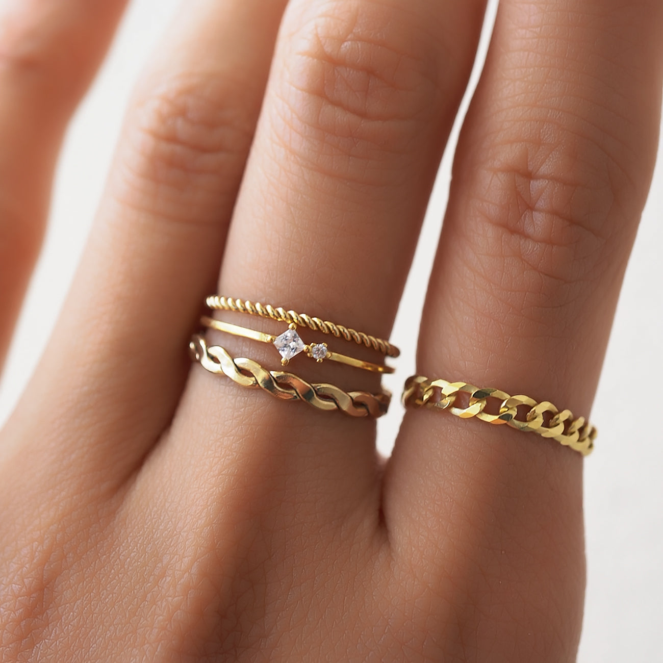Gold Band Ring - Gold Chunky Crystal Band Ring 7 / Baguette